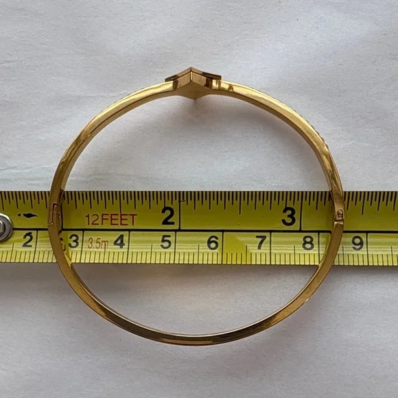 Gold-Tone Black Flower Accent Bangle Bracelet with Crystals - Picture 5 of 5